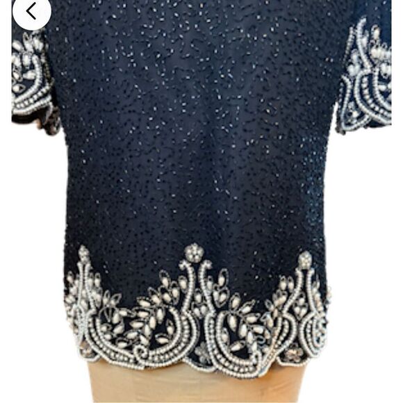 Laurence Kazar Beaded Top Short Sleeve Pearls Sz. M Party Wedding Formal - Picture 4 of 10